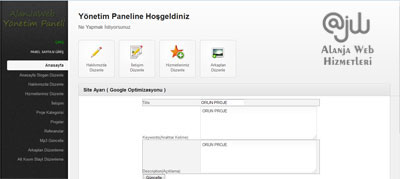Alanya Web Tasarım Y&ouml;netim paneli